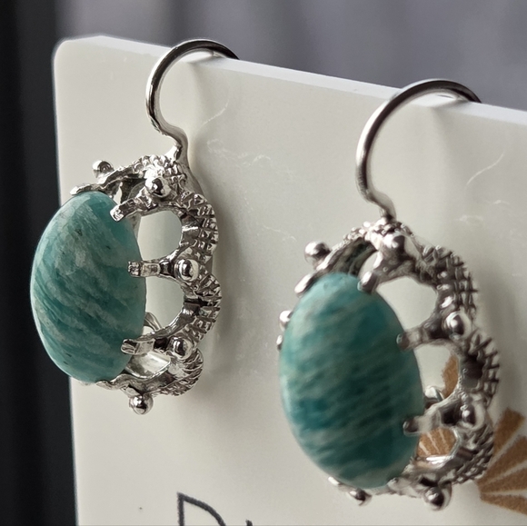Sterling Silver 925 Amazonite Teal Stone Drop Earrings Vintage Boho Large - Picture 2 of 9